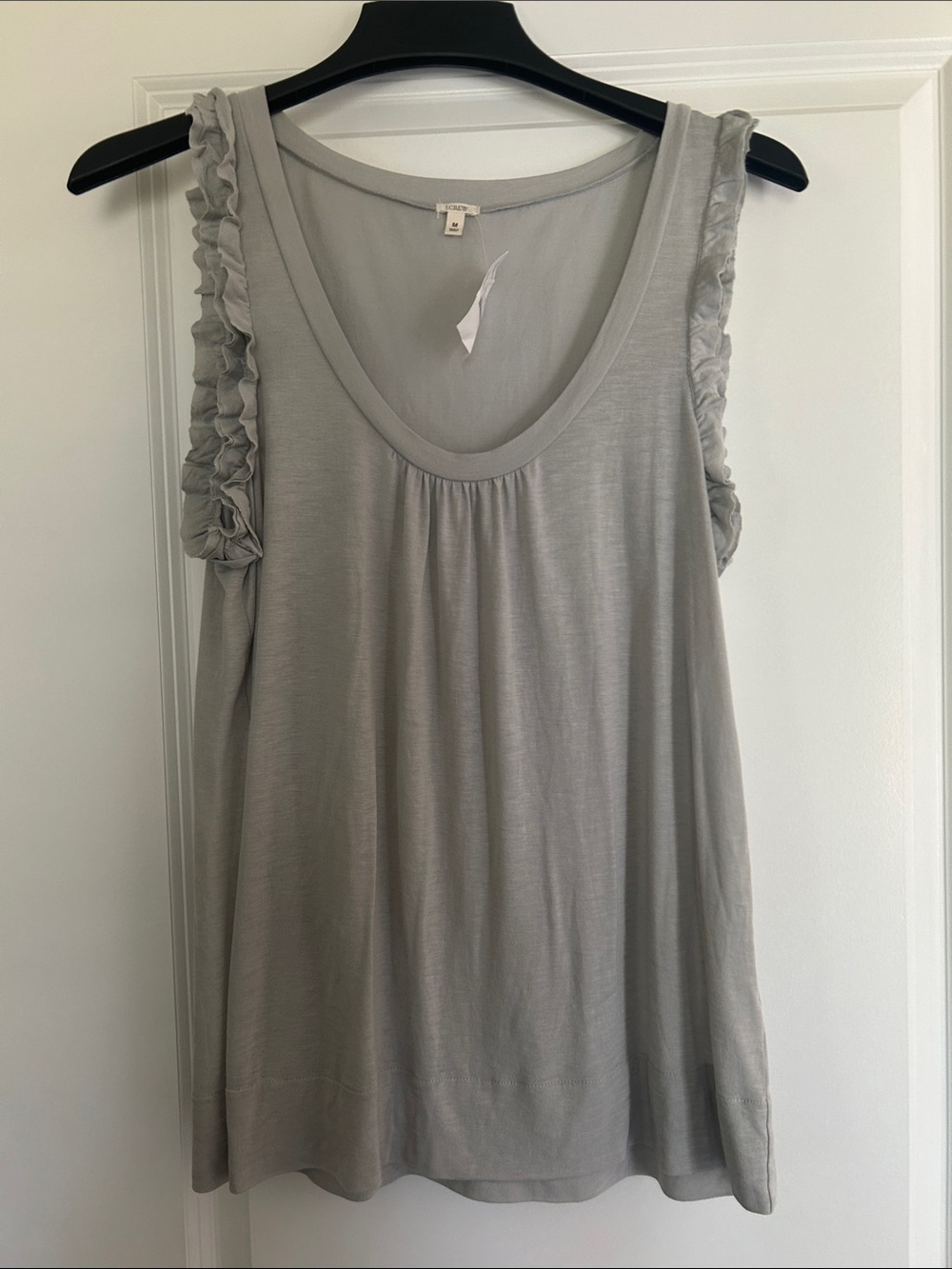 J. Crew Light Gray Ruffle Sleeve Scoop Neck Tank Medium NWT